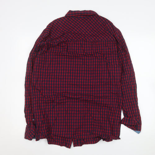Mustang Men's Red Check Cotton Long Sleeve Button-Up Shirt L
