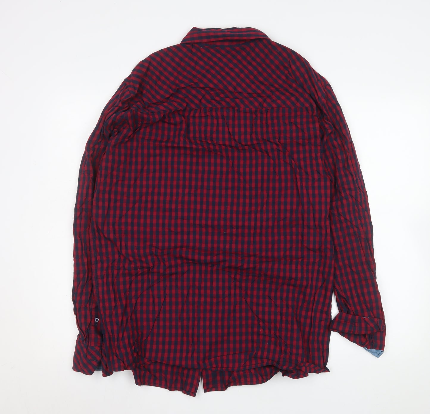 Mustang Men's Red Check Cotton Long Sleeve Button-Up Shirt L