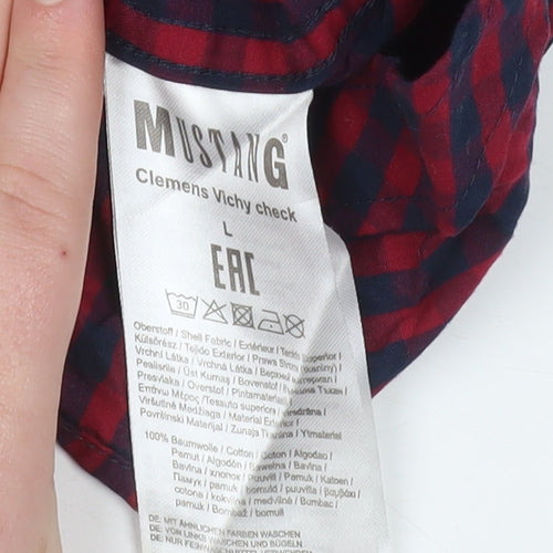 Mustang Men's Red Check Cotton Long Sleeve Button-Up Shirt L