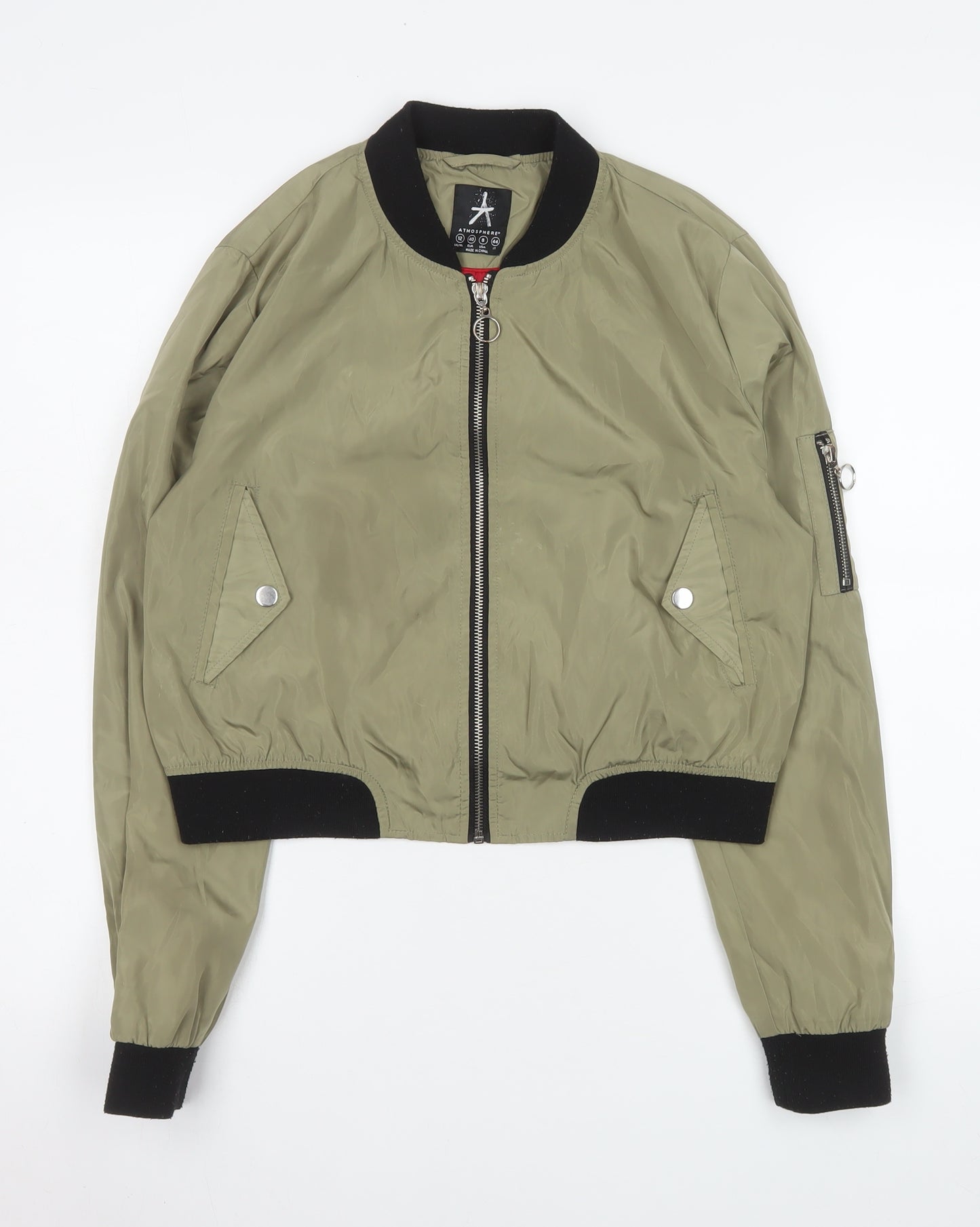 Atmosphere Women Green Bomber Jacket Size 12 Cropped Zip Style