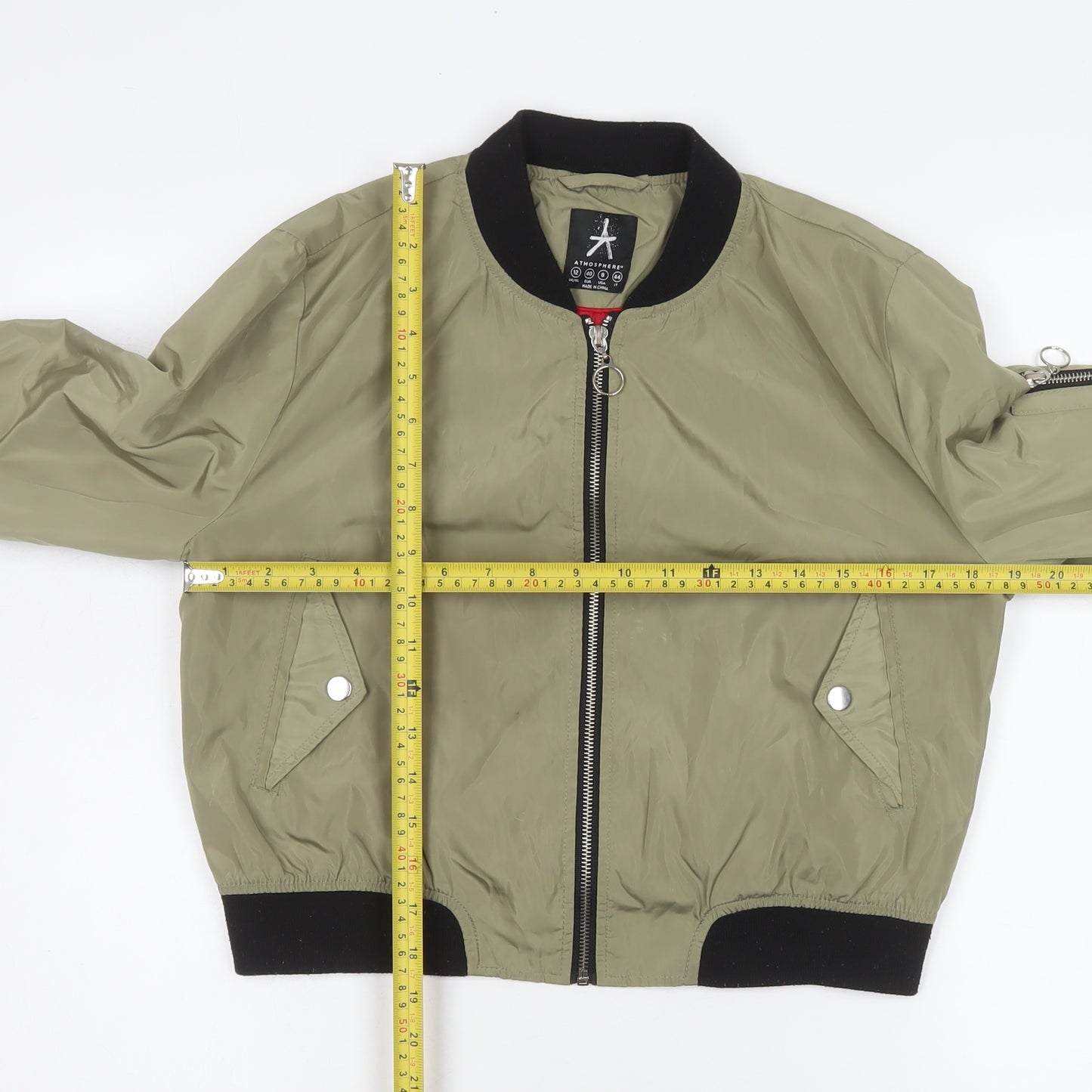 Atmosphere Women Green Bomber Jacket Size 12 Cropped Zip Style