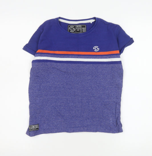 Diesel Boys Blue Striped Cotton T-Shirt Age 9-10 Short Sleeve Casual Top