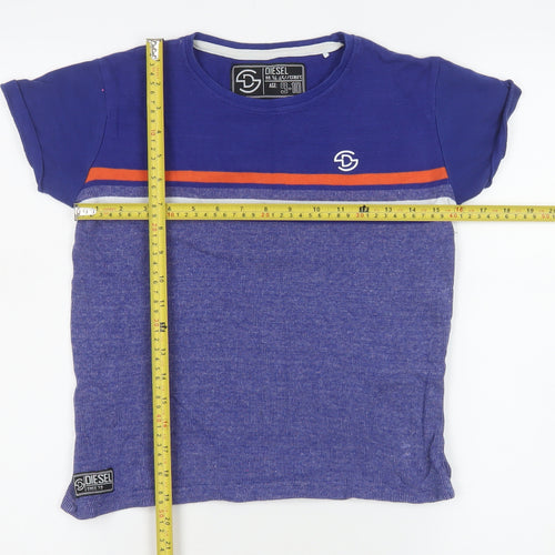 Diesel Boys Blue Striped Cotton T-Shirt Age 9-10 Short Sleeve Casual Top