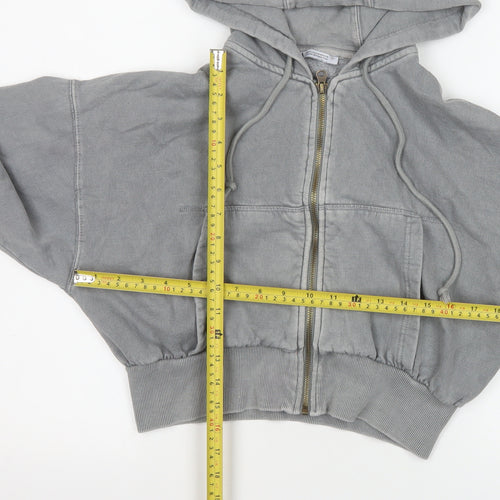 Zara Women Grey Cropped Hooded Zip Jacket Size 12
