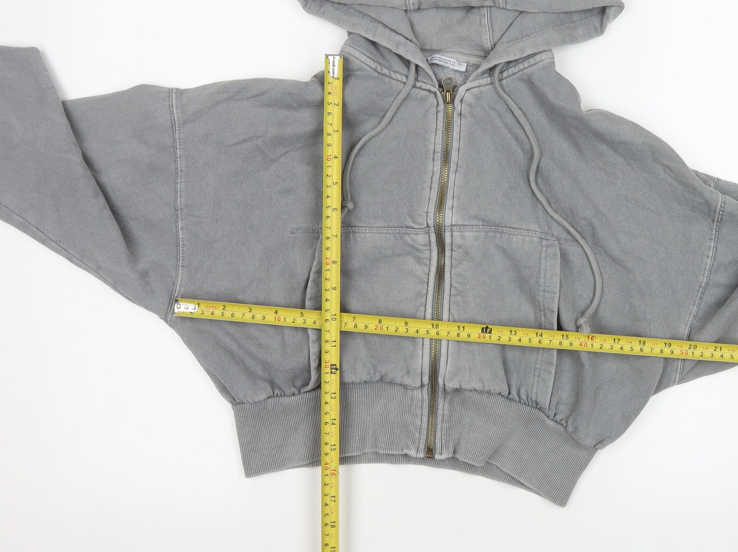 Zara Women Grey Cropped Hooded Zip Jacket Size 12