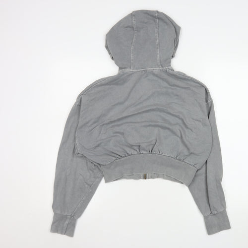 Zara Women Grey Cropped Hooded Zip Jacket Size 12