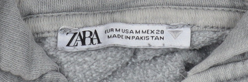 Zara Women Grey Cropped Hooded Zip Jacket Size 12