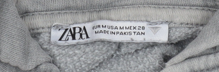 Zara Women Grey Cropped Hooded Zip Jacket Size 12