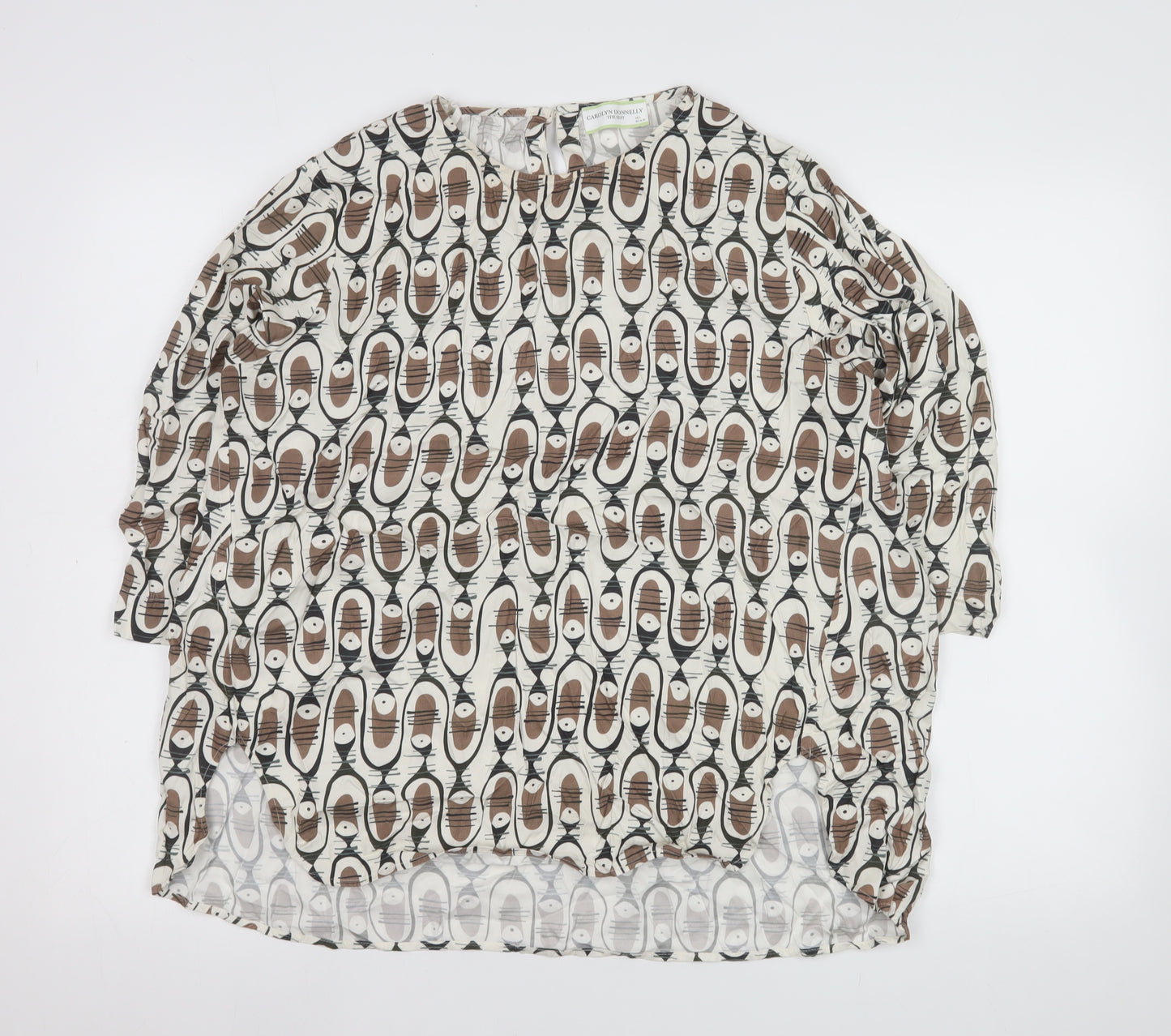 Carolyn Donnelly The Edit Women’s Brown Beige Geometric Long Sleeve Blouse Size L