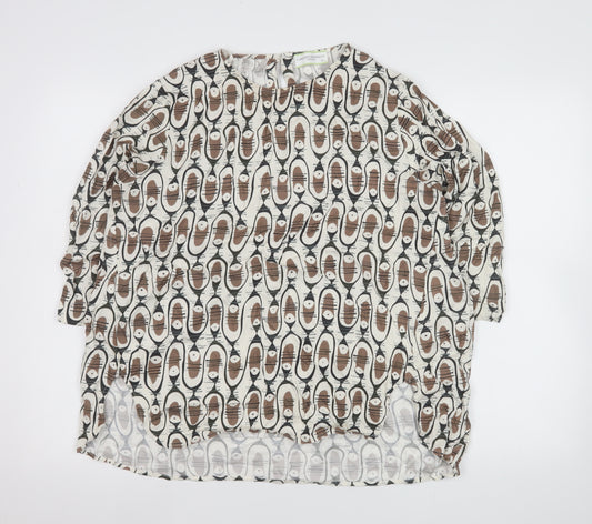 Carolyn Donnelly The Edit Women’s Brown Beige Geometric Long Sleeve Blouse Size L