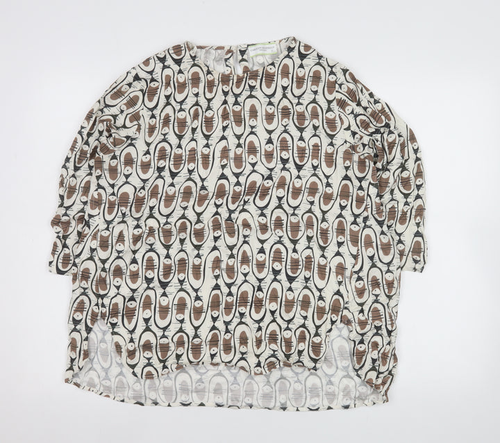 Carolyn Donnelly The Edit Women’s Brown Beige Geometric Long Sleeve Blouse Size L