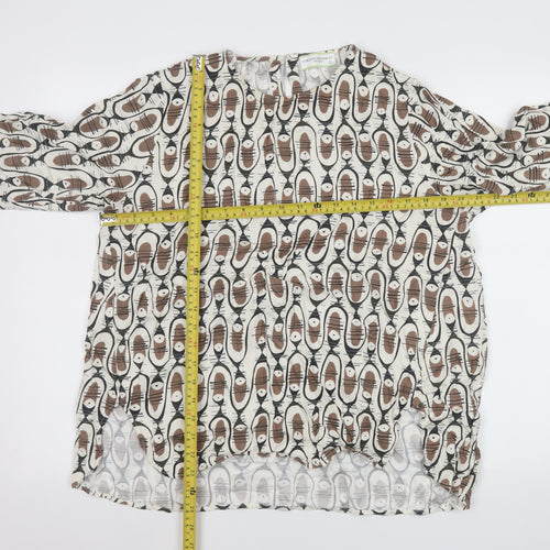Carolyn Donnelly The Edit Women’s Brown Beige Geometric Long Sleeve Blouse Size L