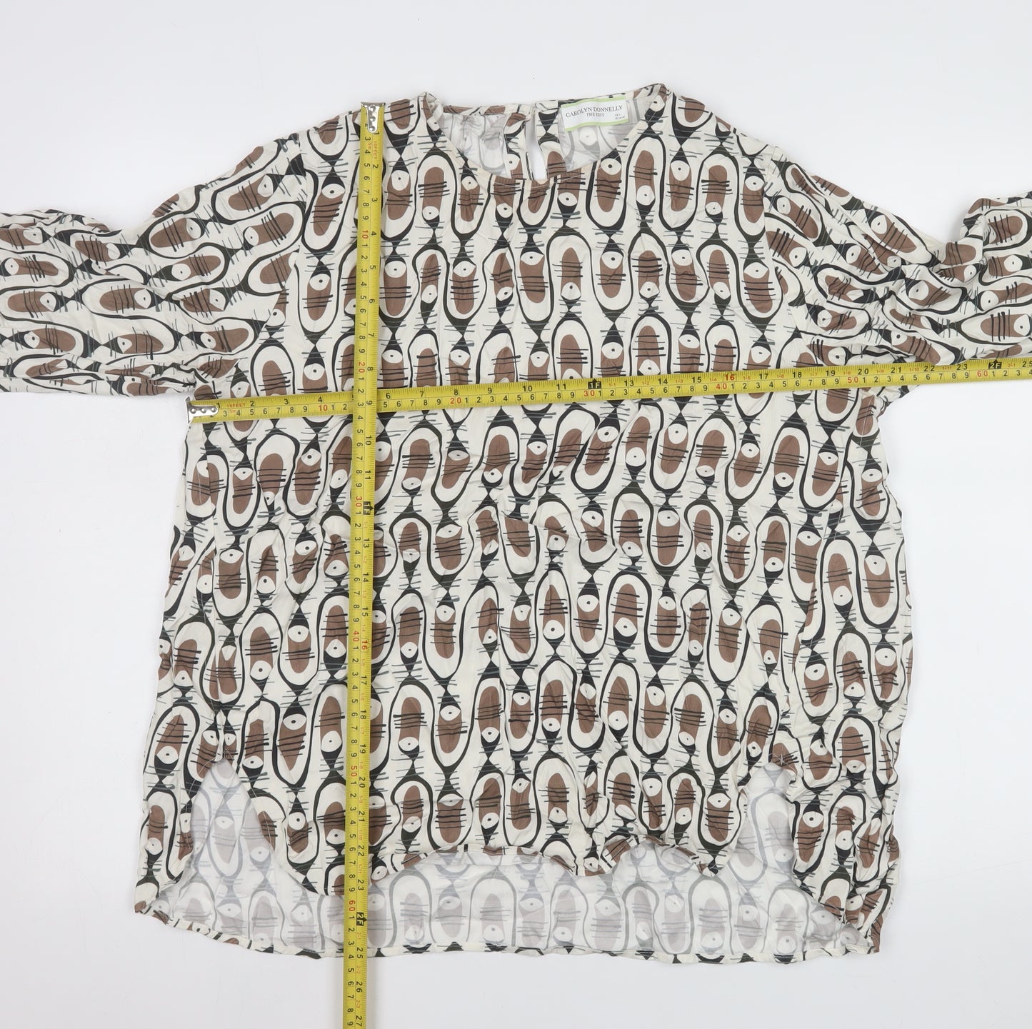 Carolyn Donnelly The Edit Women’s Brown Beige Geometric Long Sleeve Blouse Size L