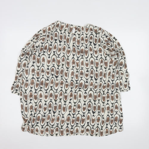Carolyn Donnelly The Edit Women’s Brown Beige Geometric Long Sleeve Blouse Size L