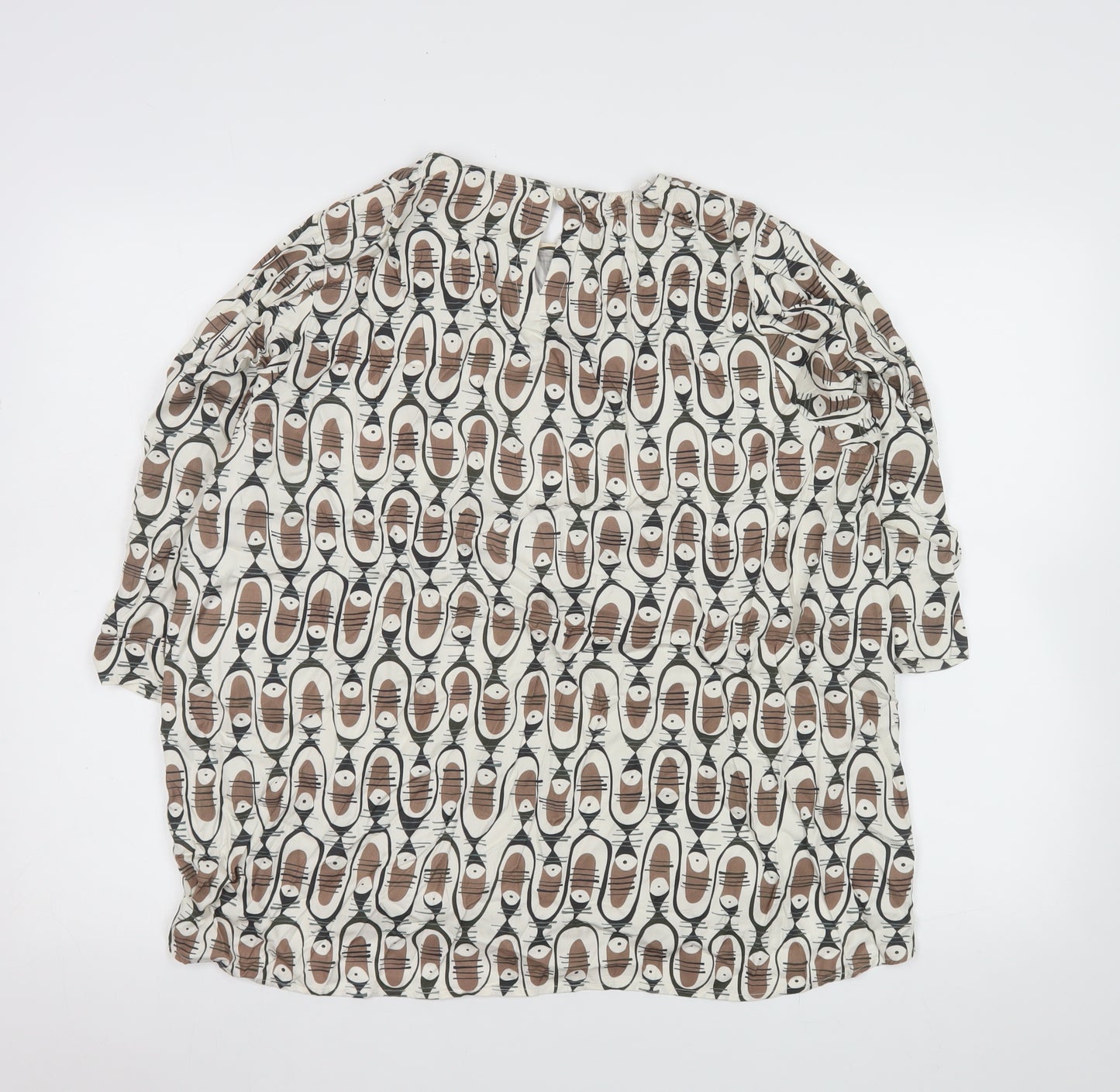 Carolyn Donnelly The Edit Women’s Brown Beige Geometric Long Sleeve Blouse Size L