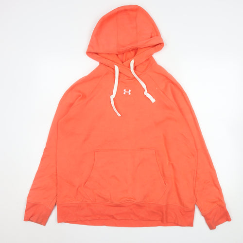 Under Armour Womens Orange Pullover Hoodie Size L Cotton Blend