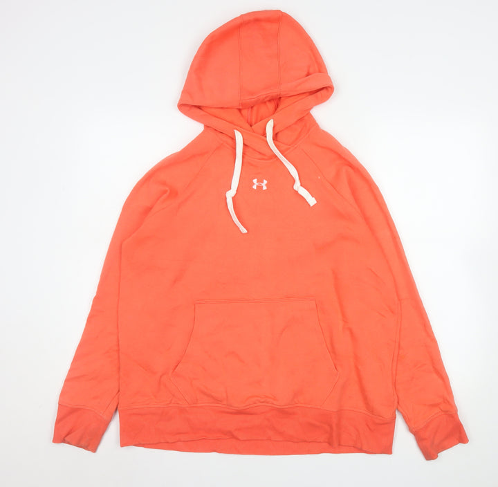 Under Armour Womens Orange Pullover Hoodie Size L Cotton Blend