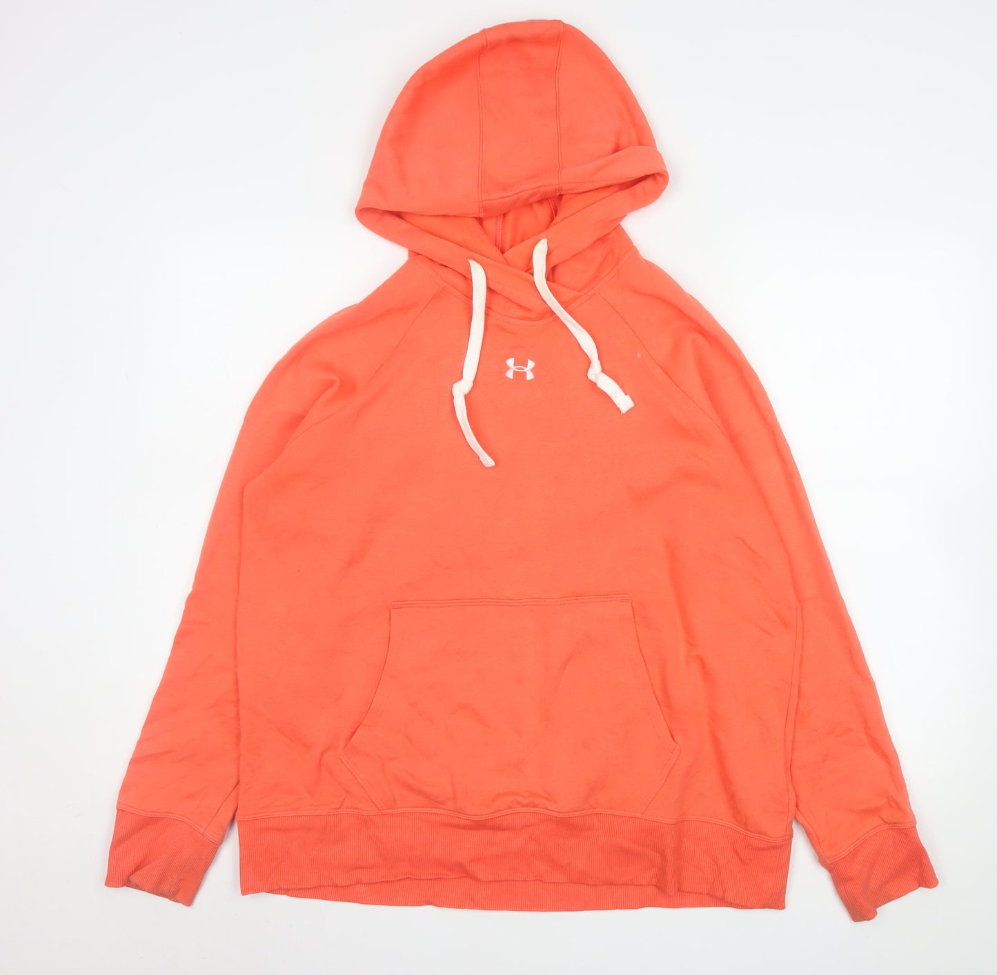 Under Armour Womens Orange Pullover Hoodie Size L Cotton Blend
