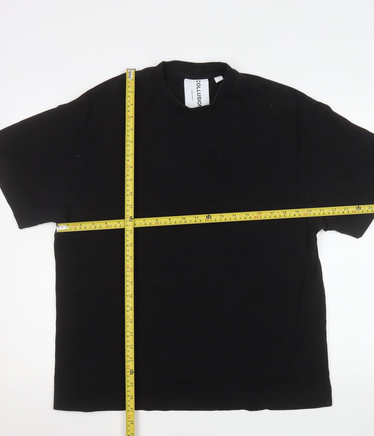 Collusion Men's Black Cotton Crew Neck Short Sleeve T-Shirt Size L