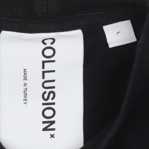 Collusion Men's Black Cotton Crew Neck Short Sleeve T-Shirt Size L