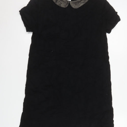 Marks and Spencer Women’s Black Shift Dress Size 12 Short Sleeve Classic Collar