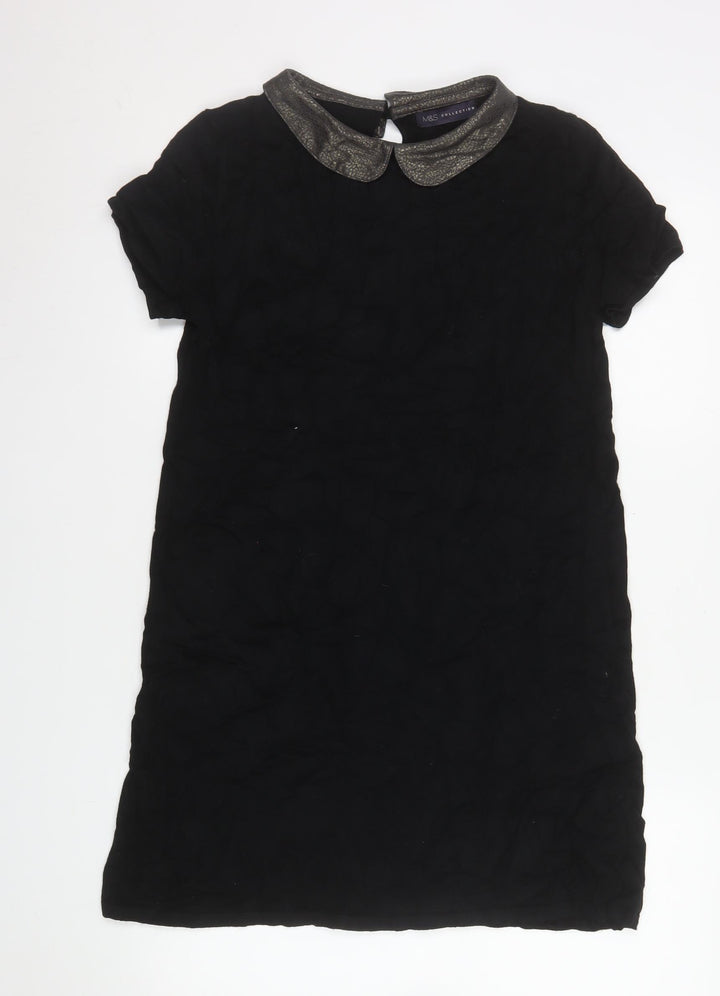 Marks and Spencer Women’s Black Shift Dress Size 12 Short Sleeve Classic Collar