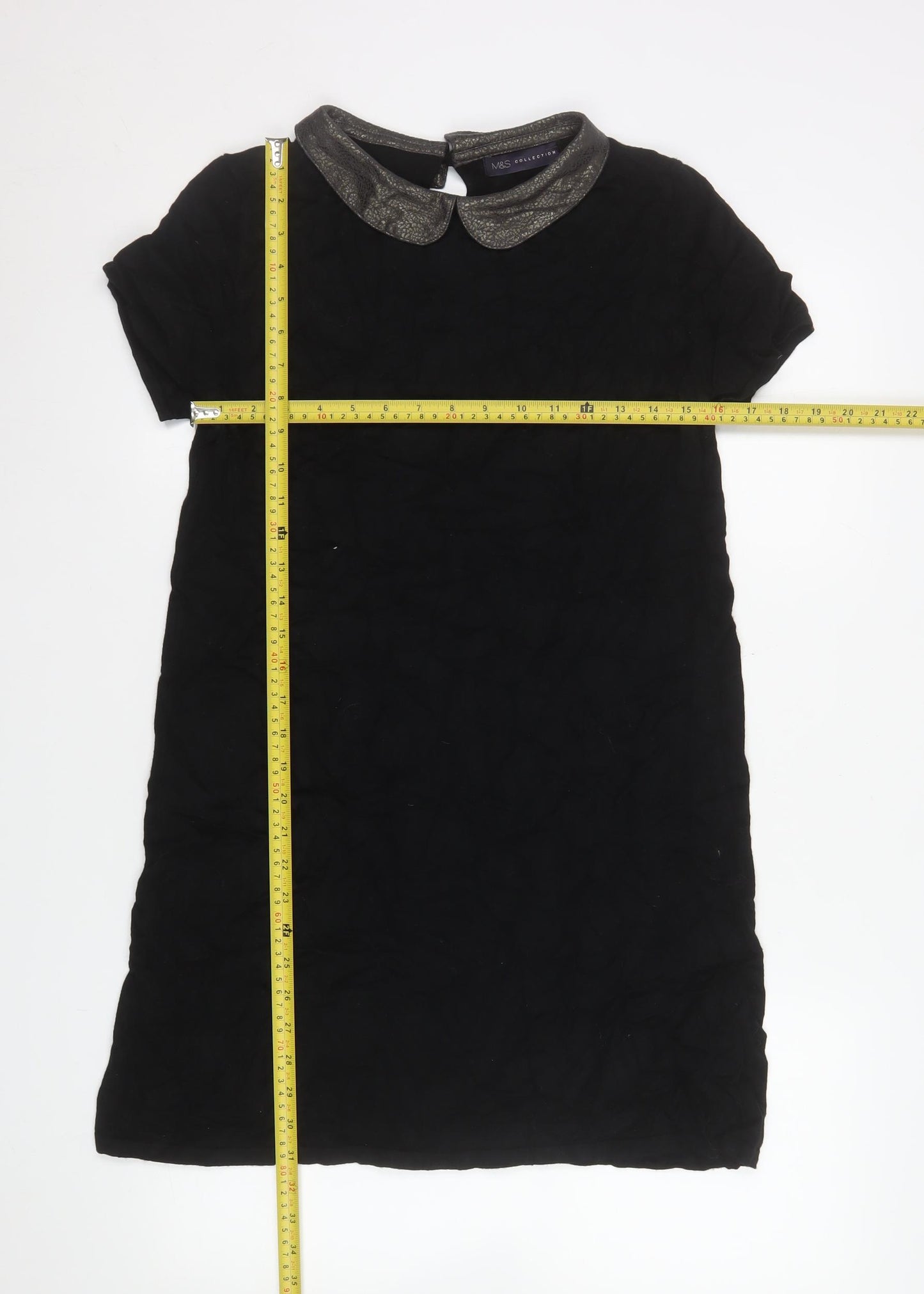 Marks and Spencer Women’s Black Shift Dress Size 12 Short Sleeve Classic Collar