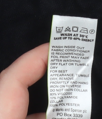 Marks and Spencer Women’s Black Shift Dress Size 12 Short Sleeve Classic Collar