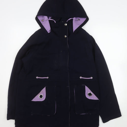 EWM Women’s Blue Hooded Parka Coat Size 14 Lined Mid-Length Casual
