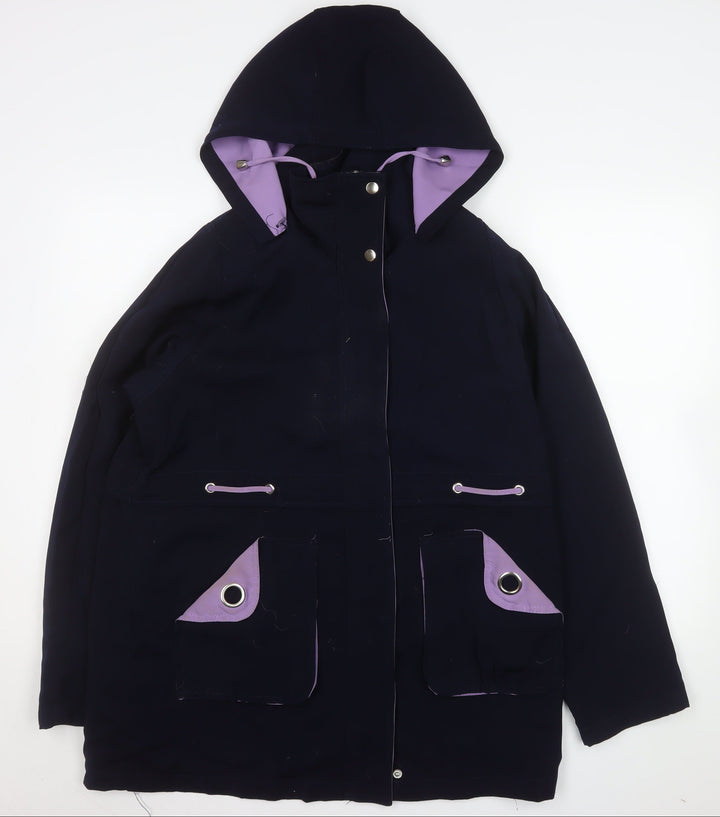 EWM Women’s Blue Hooded Parka Coat Size 14 Lined Mid-Length Casual