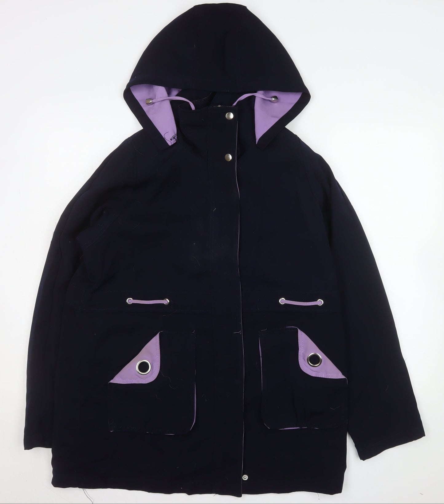 EWM Women’s Blue Hooded Parka Coat Size 14 Lined Mid-Length Casual