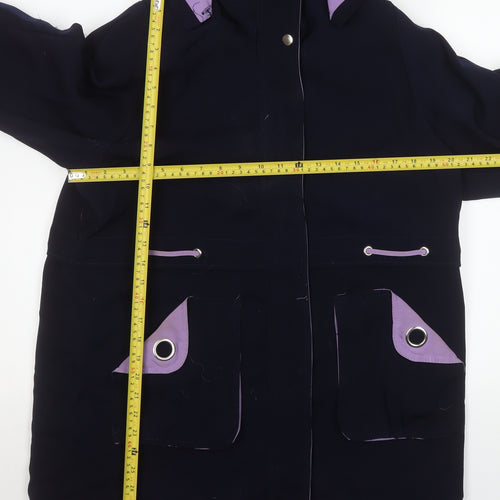 EWM Women’s Blue Hooded Parka Coat Size 14 Lined Mid-Length Casual