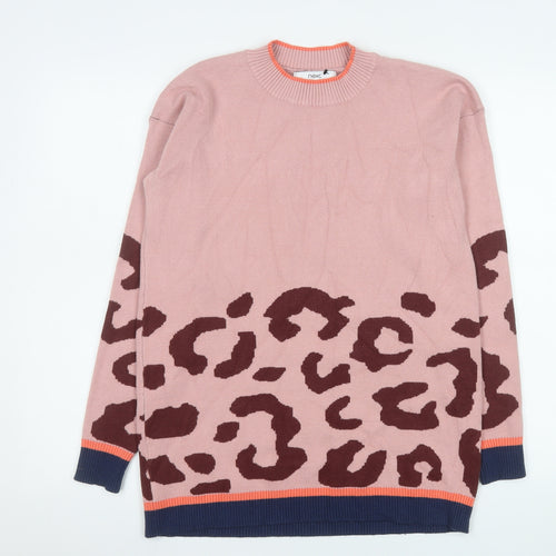Next Women Pink Leopard Print Crew Neck Long Sleeve Jumper Size S