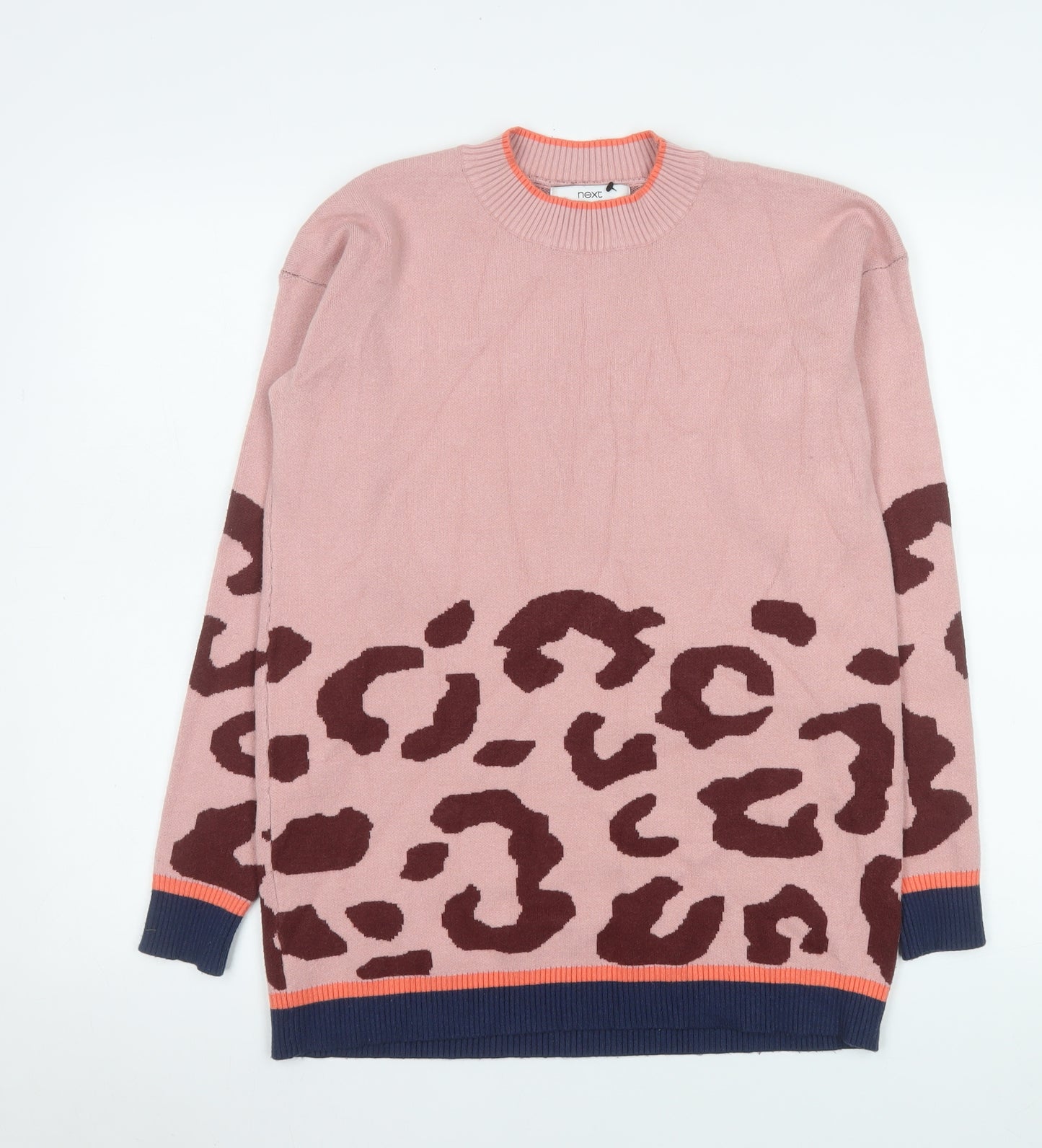 Next Women Pink Leopard Print Crew Neck Long Sleeve Jumper Size S