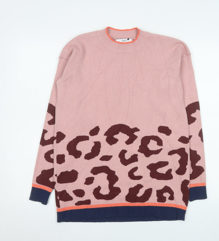Next Women Pink Leopard Print Crew Neck Long Sleeve Jumper Size S