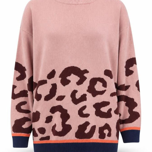 Next Women Pink Leopard Print Crew Neck Long Sleeve Jumper Size S