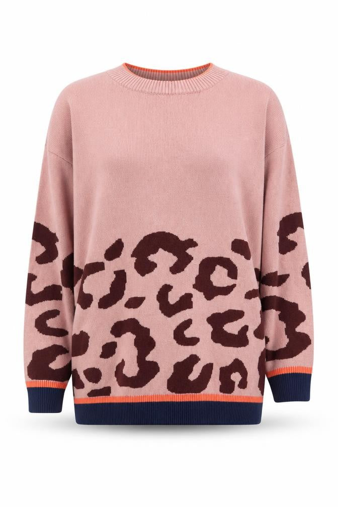 Next Women Pink Leopard Print Crew Neck Long Sleeve Jumper Size S