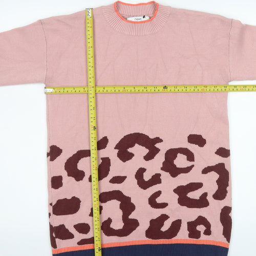 Next Women Pink Leopard Print Crew Neck Long Sleeve Jumper Size S
