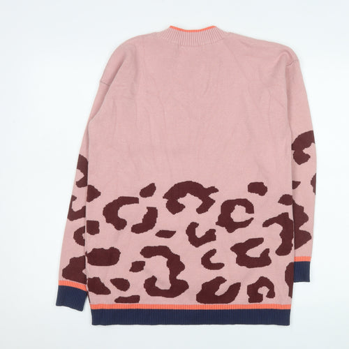Next Women Pink Leopard Print Crew Neck Long Sleeve Jumper Size S
