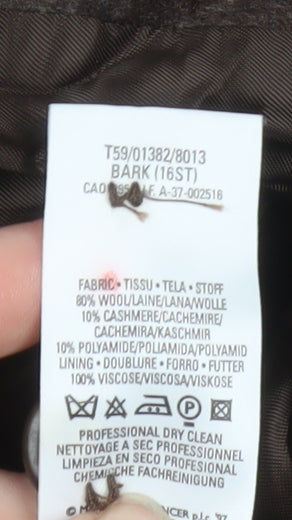 Marks and Spencer Men's Brown Wool Cashmere Overcoat Size 38 Regular Fit