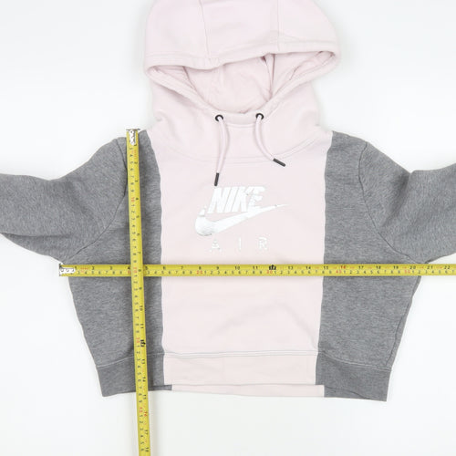 Nike Women’s Pink and Grey Cropped Hoodie Medium Cotton Blend