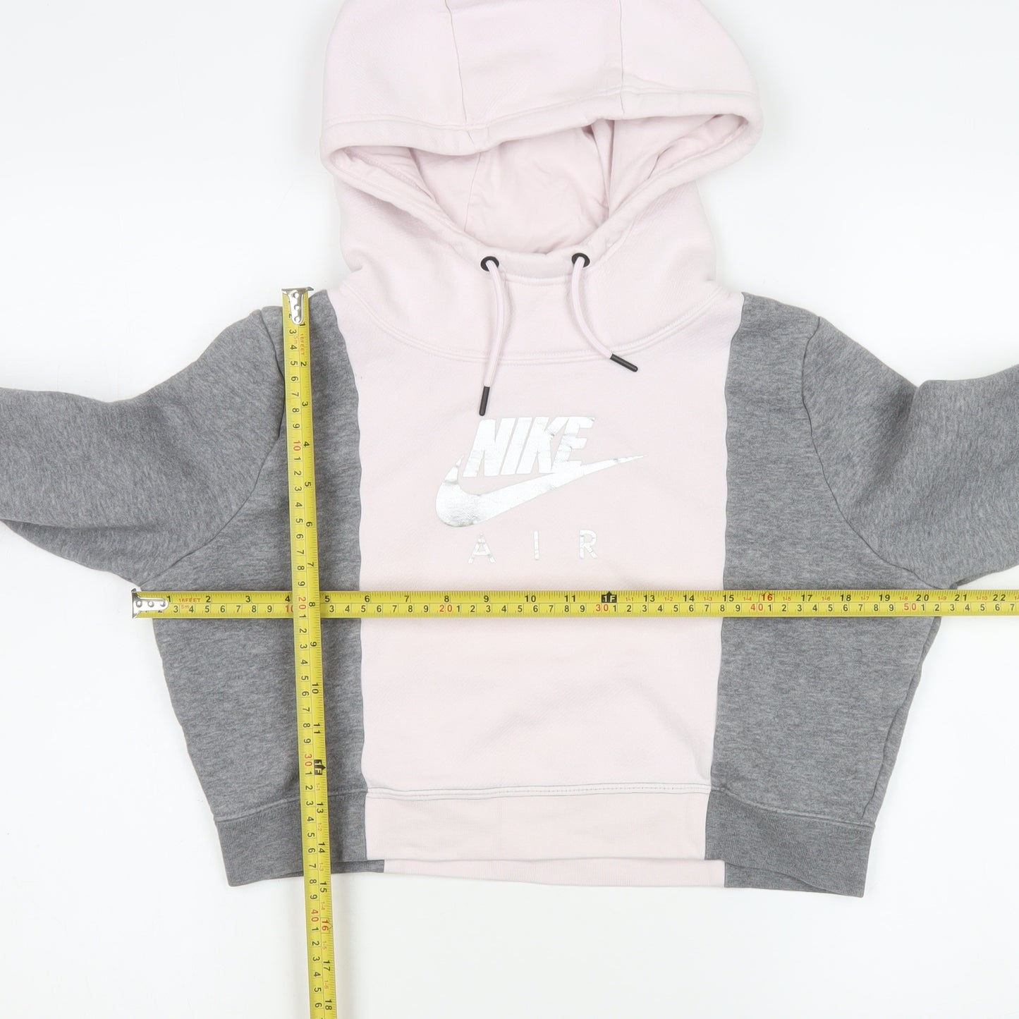 Nike Women’s Pink and Grey Cropped Hoodie Medium Cotton Blend