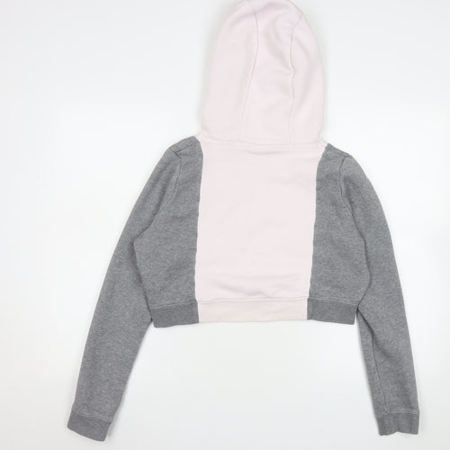 Nike Women’s Pink and Grey Cropped Hoodie Medium Cotton Blend
