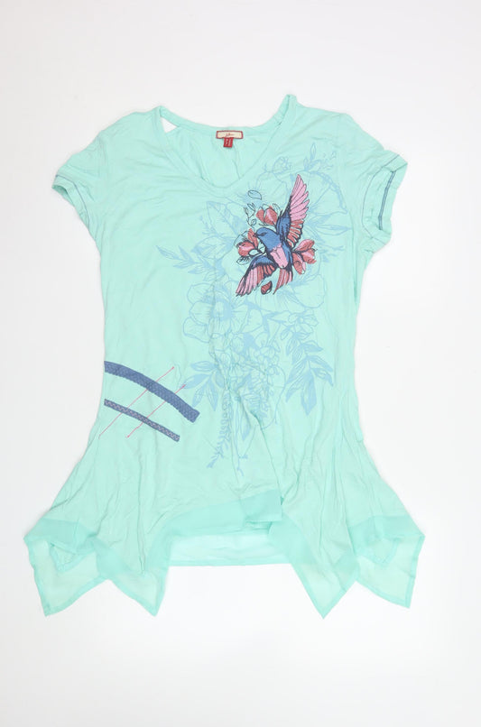 Joe Browns Womens Blue Floral Bird Embroidered Viscose T-Shirt Size 14