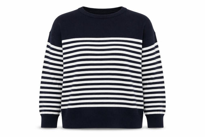 Mango Women’s Navy and White Striped Relaxed Fit Pullover Jumper Size 12