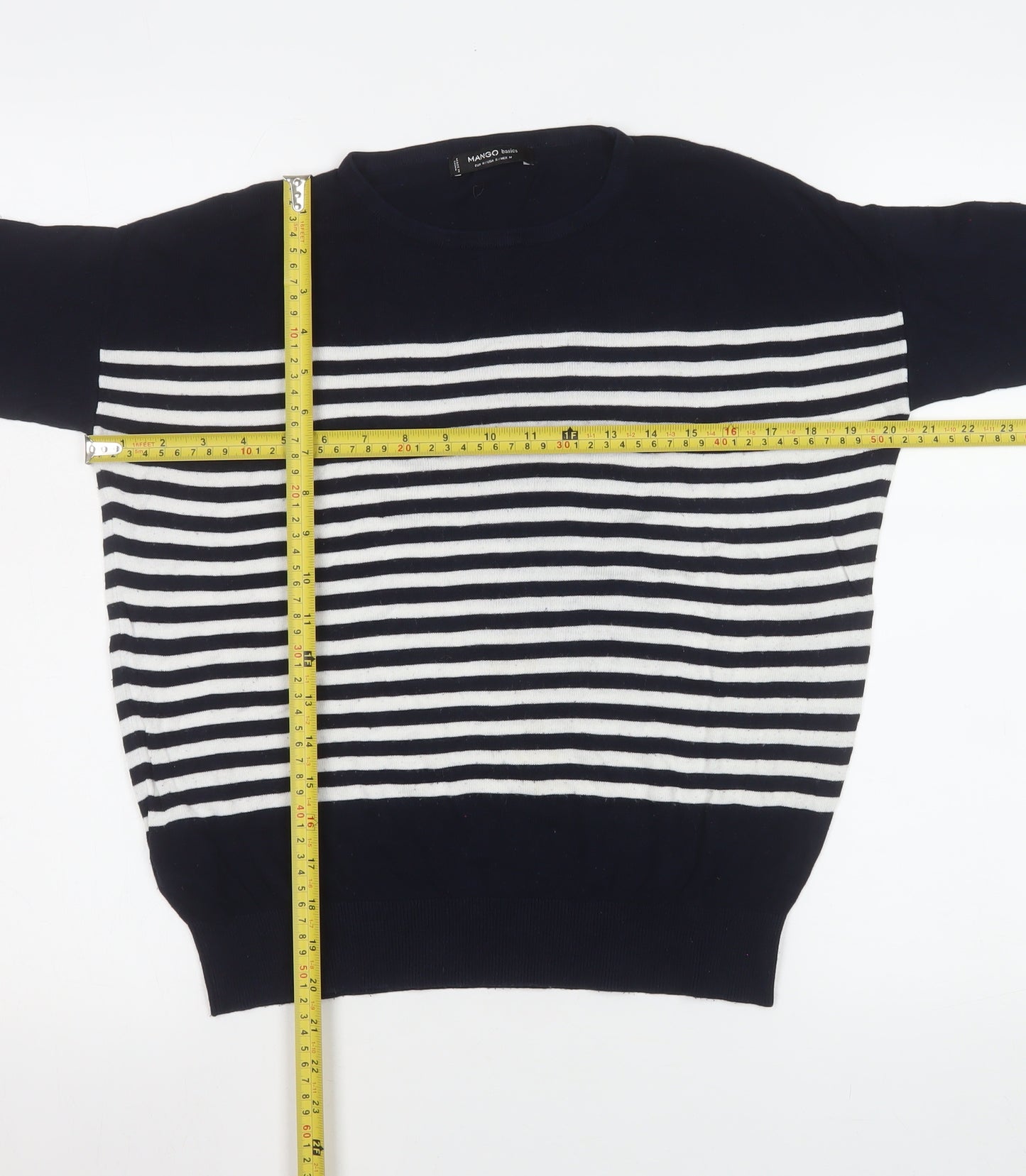 Mango Women’s Navy and White Striped Relaxed Fit Pullover Jumper Size 12