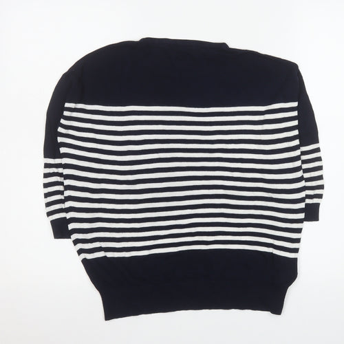 Mango Women’s Navy and White Striped Relaxed Fit Pullover Jumper Size 12