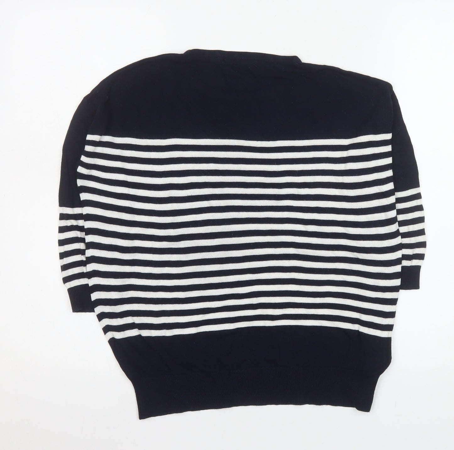 Mango Women’s Navy and White Striped Relaxed Fit Pullover Jumper Size 12