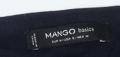 Mango Women’s Navy and White Striped Relaxed Fit Pullover Jumper Size 12