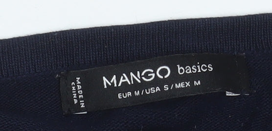 Mango Women’s Navy and White Striped Relaxed Fit Pullover Jumper Size 12